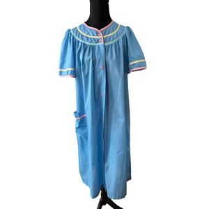 Vintage 60’s 70’s Merville Med Mumu USA House Dress Pocket Colorful Patio Dress